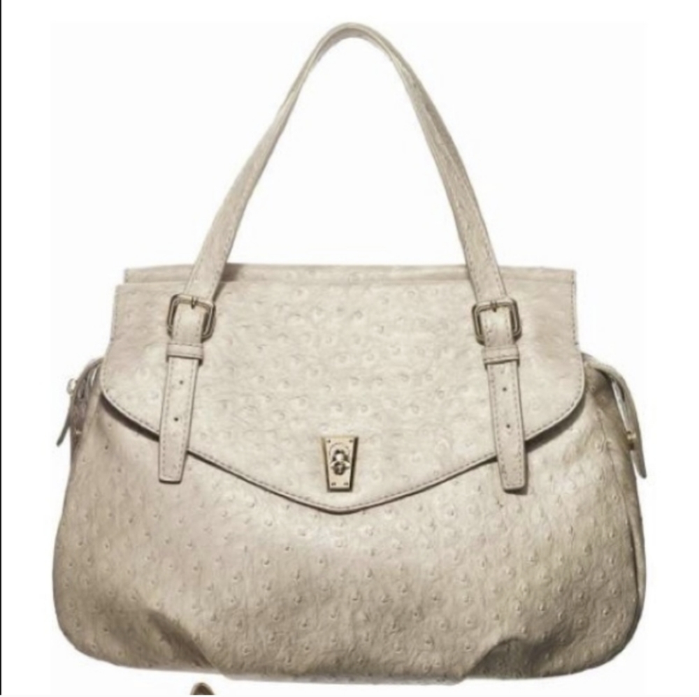 Marc Jacobs Aurora Ostrich Embossed Beige Satchel Purse Beige Off White - Picture 9 of 10